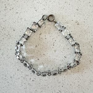 Vintage 1930s Clear Square Cut Glass Bracelet Dainty Art Deco